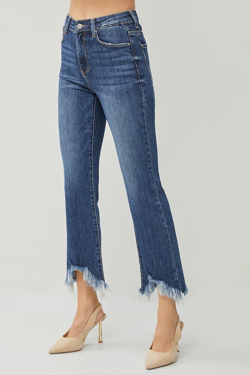 Add flair to your outfit with high-rise ankle bootcut jeans for women Create effortless style with high-rise fray hem jeans Upgrade your wardrobe with high-rise bootcut jeans Discover chic high-rise fray hem ankle bootcut jeans for women