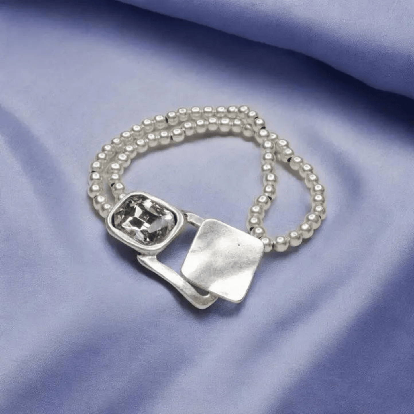 BOHO PEWTER BRACELET CRYSTAL TOGGLE CLASP