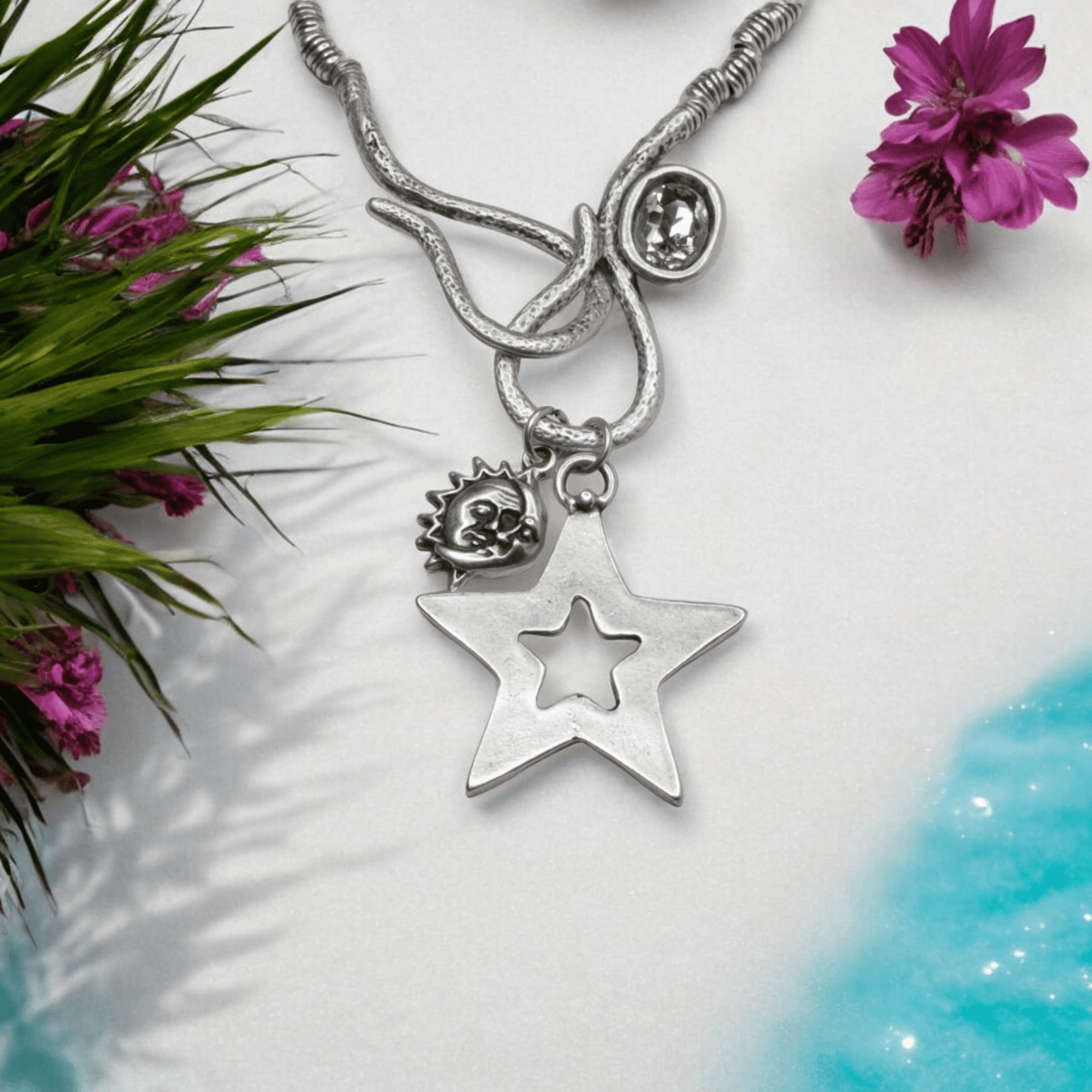 STARS AND MOON PEWTER NECKLACE