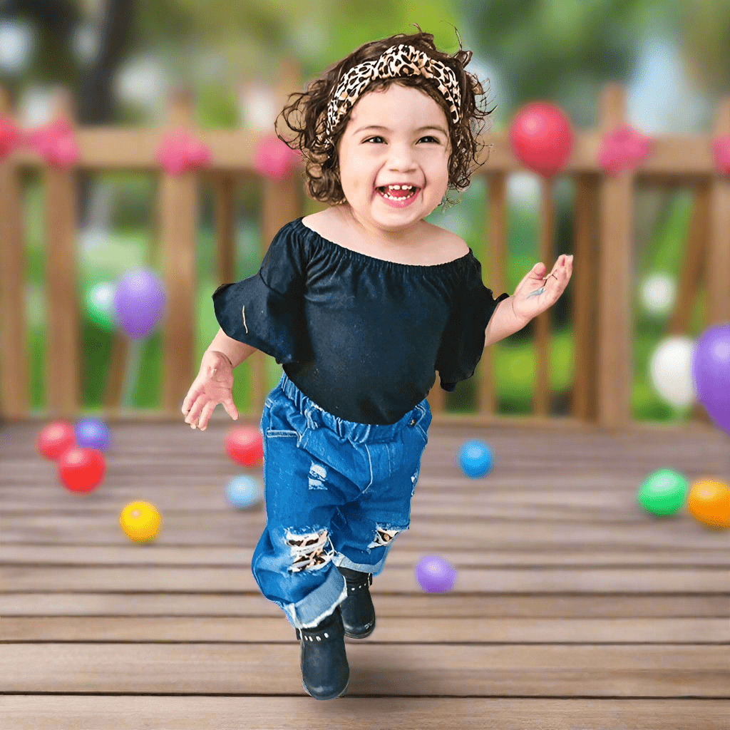 3-piece Baby Top and Leopard Print Jeans with Headband Set