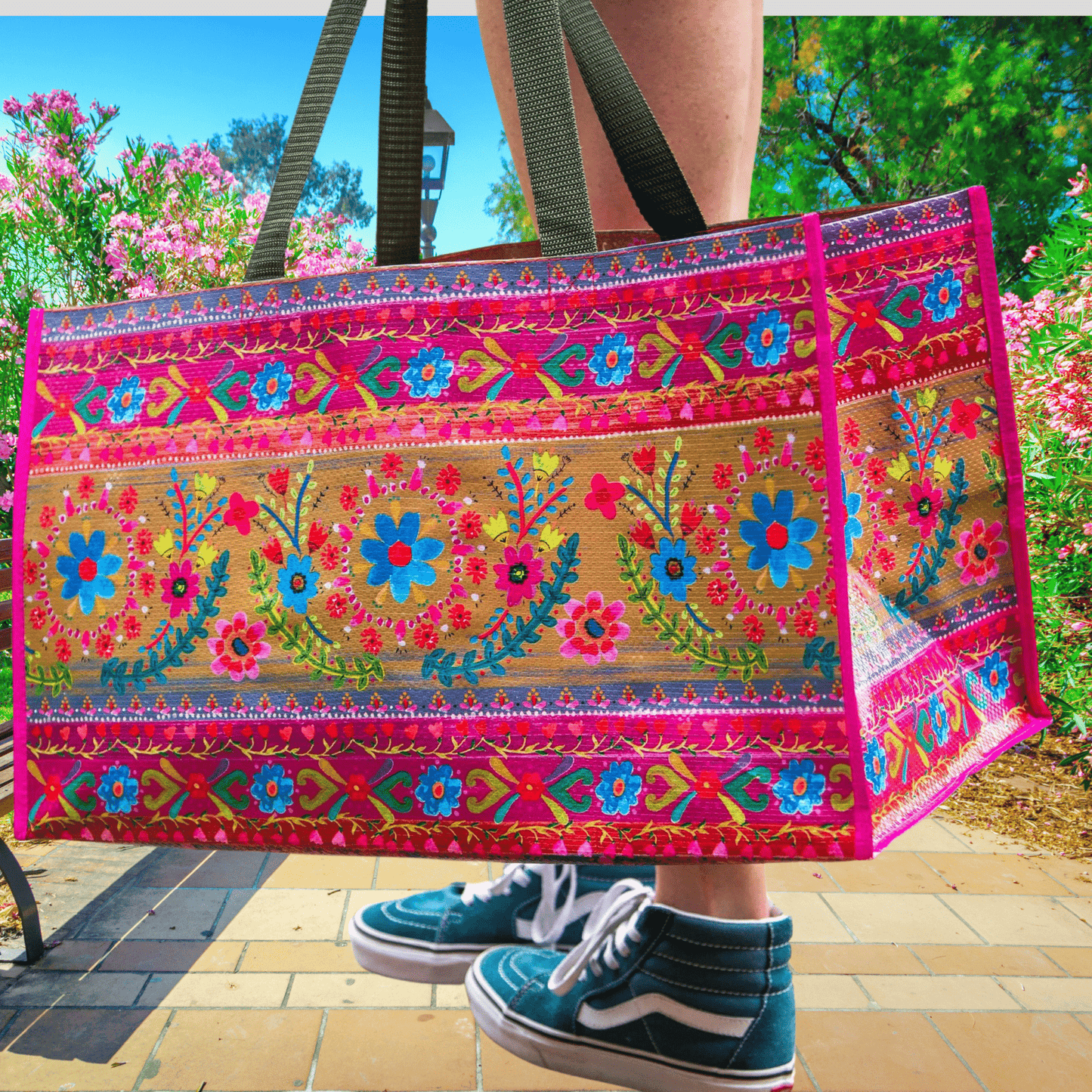 Carry All Tote Bag Floral Border
