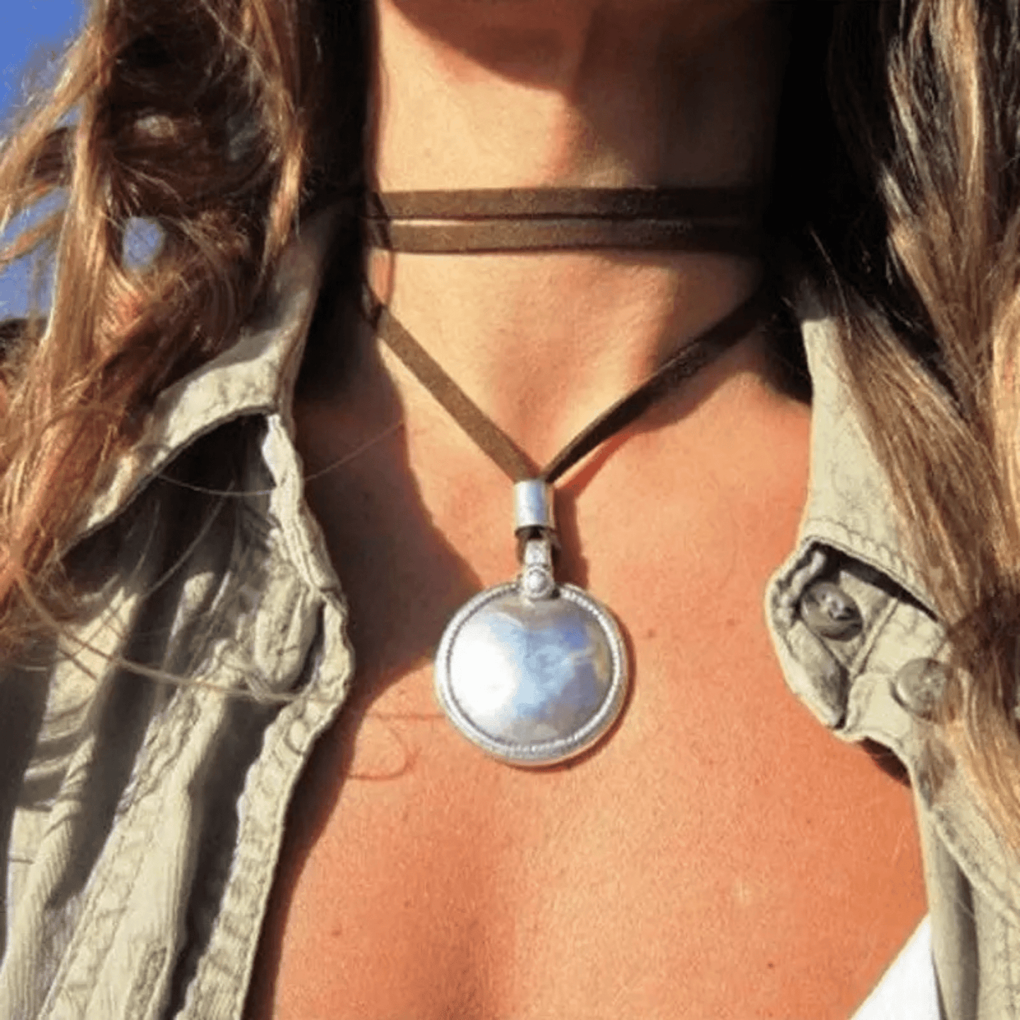 Boho leather pendant necklace boho gift for her leather statement necklace statement jewelry