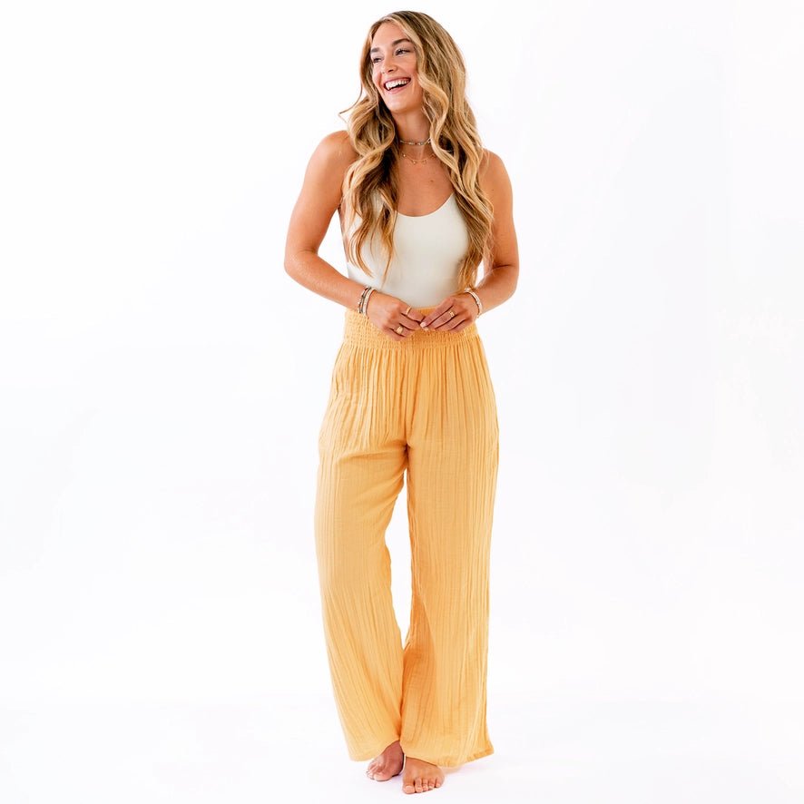 Perfect Summer Pants, light weight wide leg cotton pants, dress them up or dress them down. This yellow pair is perfect for any occasion, wear them daytime or a night out.