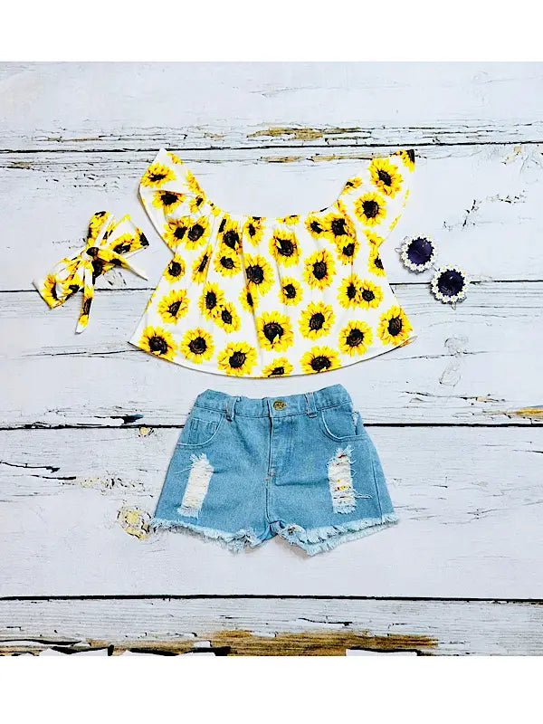 Brighten up your wardrobe with our Girls' Sunflower Off-the-Shoulder Top and Denim Shorts 3pc Set! Radiating summer vibes with cheerful sunflower prints and trendy denim shorts, this ensemble is perfect for sunny days ahead. Whether you're heading to a picnic or a day out with friends, this set promises style and comfort. Shop now and embrace the sunshine in this adorable outfit!