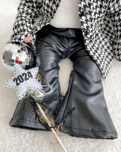 Pleather Bell Bottoms Pants Black Pants