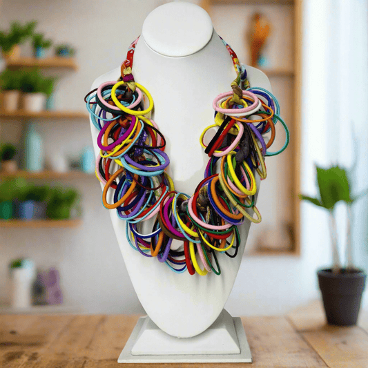 Handmade colorful necklace for women Unique bohemian necklace gift Multi-color statement necklace Artisan handcrafted jewelry piece Boho chic handmade necklace Colorful necklace with cotton beads Handmade fashion jewelry for her Trendy boho necklace handmade Colorful statement piece jewelry Fashionable handmade accessories for women