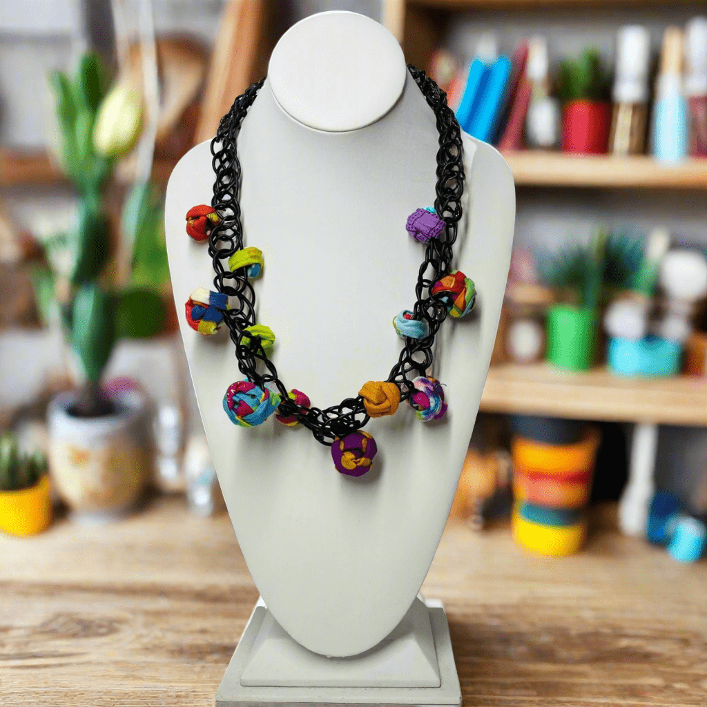 rendy boho necklace handmade Colorful statement piece jewelry Fashionable handmade accessories for women Handmade cotton bead necklace Unique colorful necklace for special occasions Handmade multi-color necklace for festivals Colorful boho chic necklace for summer Artistic handmade necklace for women