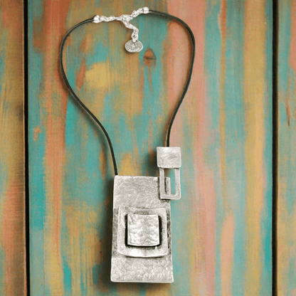 ARTSY RECTANGLE PEWTER NECKLACE