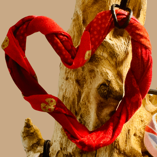 HANDMADE RUSTIC FABRIC HEART NECKLACE