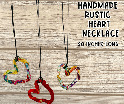 HANDMADE RUSTIC FABRIC HEART NECKLACE