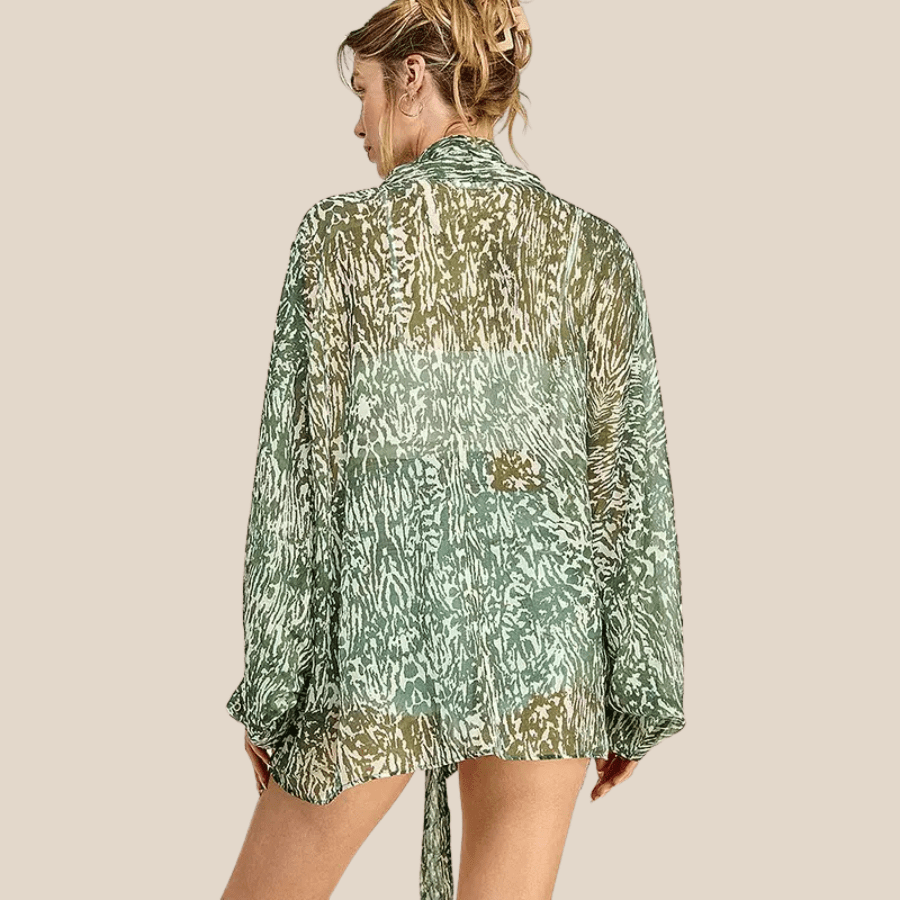PRINT TIE FRONT ANIMAL PRINT KIMONO