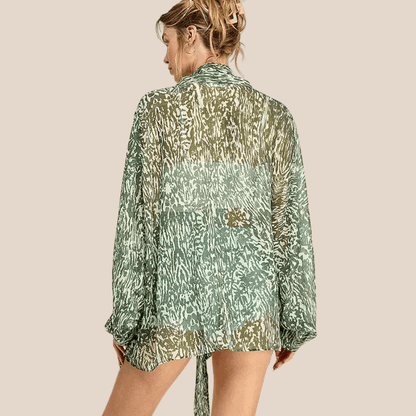 PRINT TIE FRONT ANIMAL PRINT KIMONO