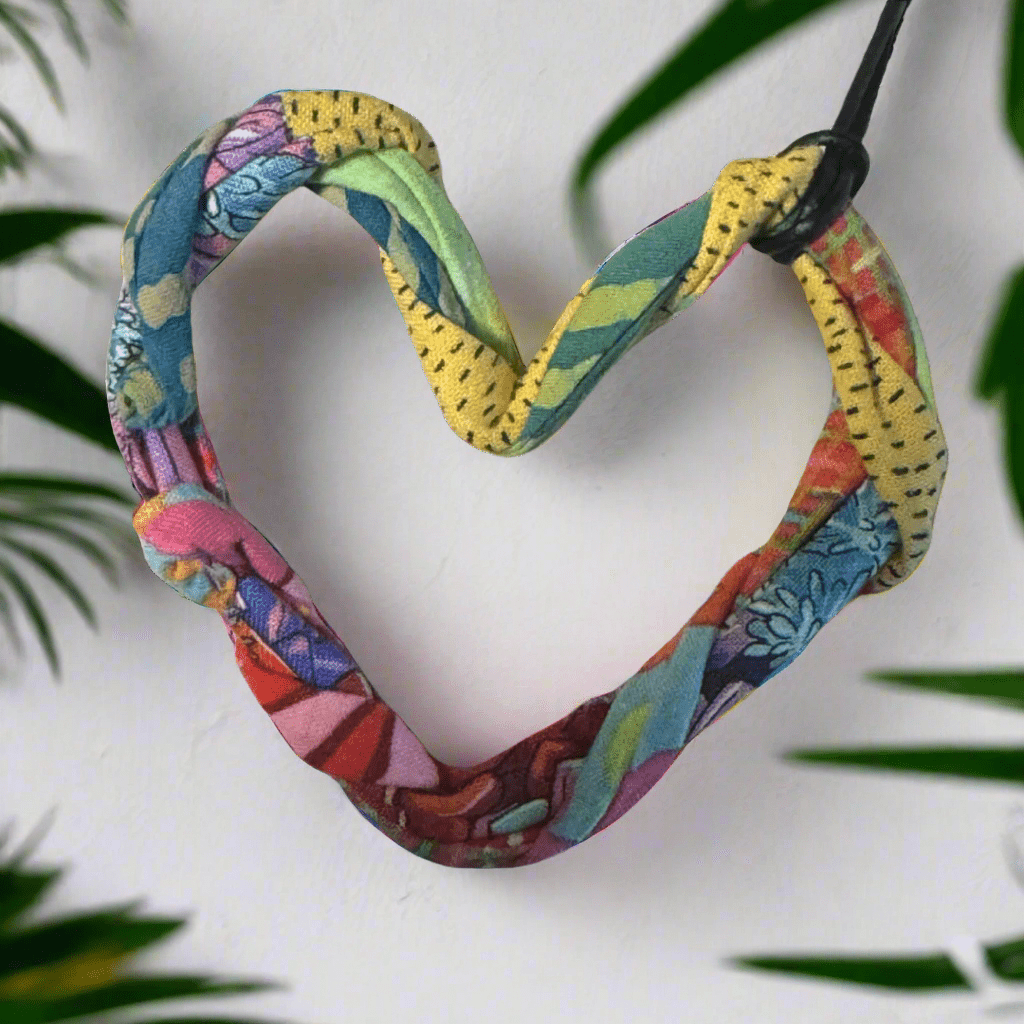 HANDMADE RUSTIC FABRIC HEART NECKLACE