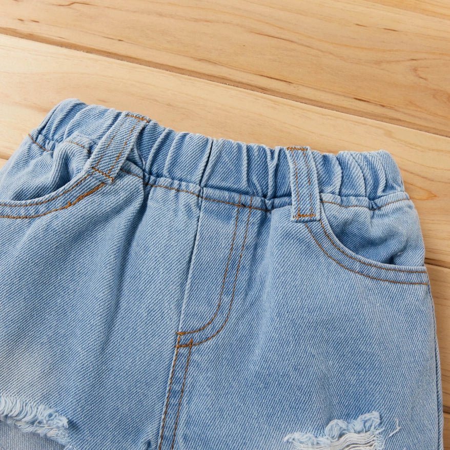 Brighten Up Your Little One's Day with Our Sunflower Print Short Sleeve Top and Jeans Set - A Perfect 3-Piece Ensemble for Kids! Explore Now at HuniBee Boutique.