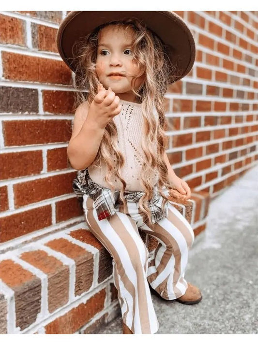 Kids Boho Bell Bottoms Blakely Tan Stripes Boho Bell Bottoms